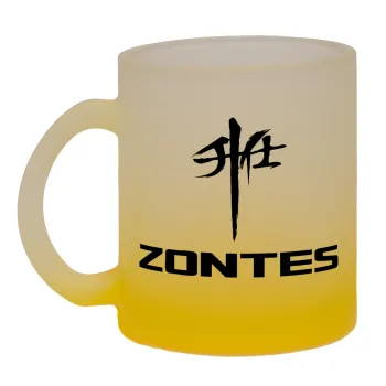 ZONTES, Κούπα γυάλινη δίχρωμη με βάση το κίτρινο ματ, 330ml