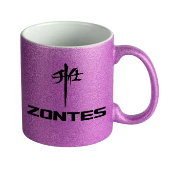 ZONTES, Κούπα Μωβ Glitter που γυαλίζει, κεραμική, 330ml