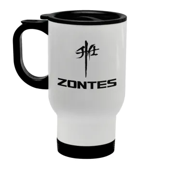 ZONTES, Stainless steel travel mug with lid, double wall white 450ml