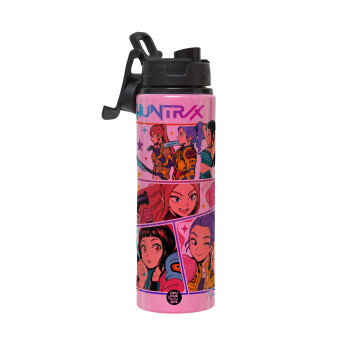 Huntrix Kpop Girls, Μεταλλικό παγούρι νερού με καπάκι ασφαλείας, αλουμινίου 850ml