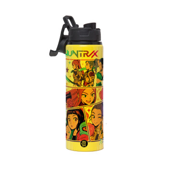 Huntrix Kpop Girls, Μεταλλικό παγούρι νερού με καπάκι ασφαλείας, αλουμινίου 850ml