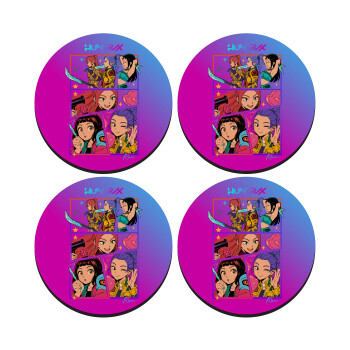 Huntrix Kpop Girls, ΣΕΤ 4 Σουβέρ ξύλινα στρογγυλά (9cm)