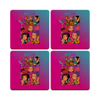 Huntrix Kpop Girls, ΣΕΤ x4 Σουβέρ ξύλινα τετράγωνα plywood (9cm)