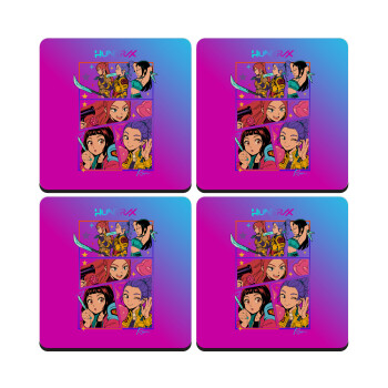 Huntrix Kpop Girls, ΣΕΤ 4 Σουβέρ ξύλινα τετράγωνα (9cm)