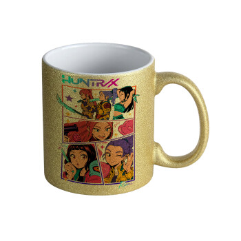 Huntrix Kpop Girls, Κούπα Χρυσή Glitter που γυαλίζει, κεραμική, 330ml