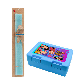 Huntrix Kpop Girls, Πασχαλινή Λαμπάδα με παιδικό δοχείο κολατσιού ΓΑΛΑΖΙΟ & κερί αρωματικό πλακέ (30cm) (ΤΙΡΚΟΥΑΖ)