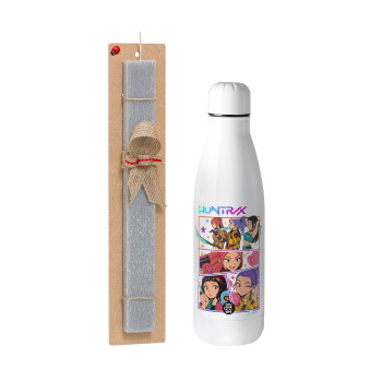 Huntrix Kpop Girls, Πασχαλινή Λαμπάδα με μεταλλικό παγούρι θερμός ανοξείδωτο (500ml) & κερί αρωματικό πλακέ (30cm) (ΓΚΡΙ)