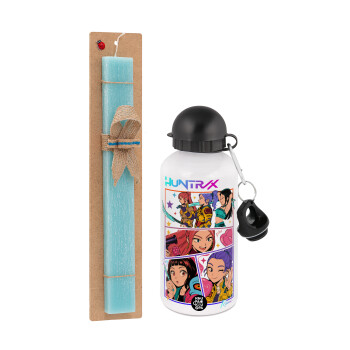 Huntrix Kpop Girls, Πασχαλινή Λαμπάδα με παγούρι μεταλλικό αλουμινίου (500ml) & λαμπάδα αρωματική πλακέ (30cm) (ΤΙΡΚΟΥΑΖ)