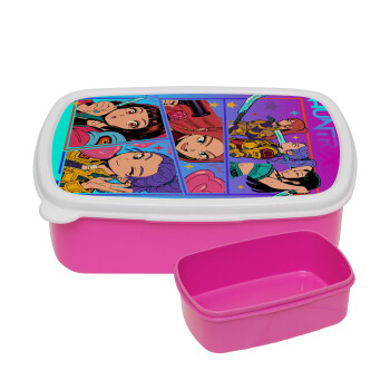 Huntrix Kpop Girls, ΡΟΖ παιδικό δοχείο φαγητού (lunchbox) πλαστικό (BPA-FREE) Lunch Βox M18 x Π13 x Υ6cm