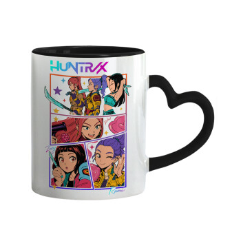 Huntrix Kpop Girls, Κούπα καρδιά χερούλι μαύρη, κεραμική, 330ml