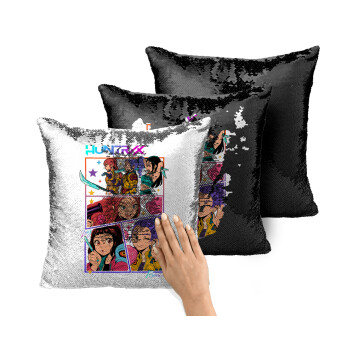 Huntrix Kpop Girls, Μαξιλάρι καναπέ Μαγικό Μαύρο με πούλιες 40x40cm περιέχεται το γέμισμα
