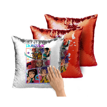 Huntrix Kpop Girls, Μαξιλάρι καναπέ Μαγικό Κόκκινο με πούλιες 40x40cm περιέχεται το γέμισμα