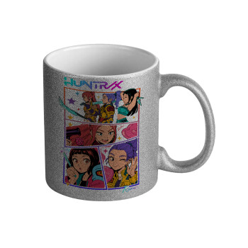 Huntrix Kpop Girls, Κούπα Ασημένια Glitter που γυαλίζει, κεραμική, 330ml