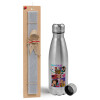 Easter Set, metallic Inox water bottle (750ml) & aromatic flat Easter candle (30cm) (GRAY)