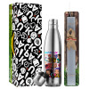 Easter Set, metallic stainless thermos flask (500ml) & scented flat Easter candle (30cm) (GRAY)