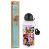 Easter Set, metallic aluminum water bottle (500ml) & scented flat candle (30cm) (TURQUOISE)