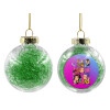 Transparent Christmas tree ball ornament with green filling 8cm