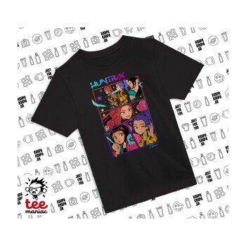 Huntrix Kpop Girls, Άνετο παιδικό T-Shirt ΜΑΥΡΟ από 100% βαμβάκι, για κάθε μέρα. Vegan & OEKO-TEX πιστοποιημένο.