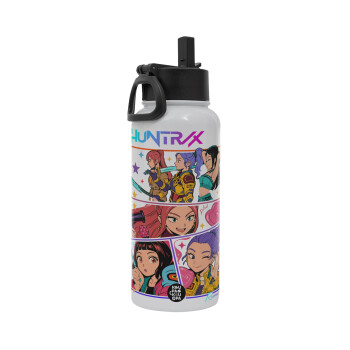 Huntrix Kpop Girls, Metal mug thermo White with Straw and Spout Lid (Stainless steel), double wall, 950ml