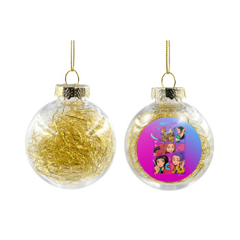 Huntrix Kpop Girls, Στολίδι Χριστουγεννιάτικη μπάλα δένδρου διάφανη με χρυσό γέμισμα 8cm