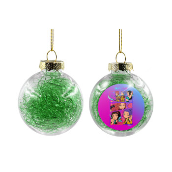 Huntrix Kpop Girls, Στολίδι Χριστουγεννιάτικη μπάλα δένδρου διάφανη με πράσινο γέμισμα 8cm