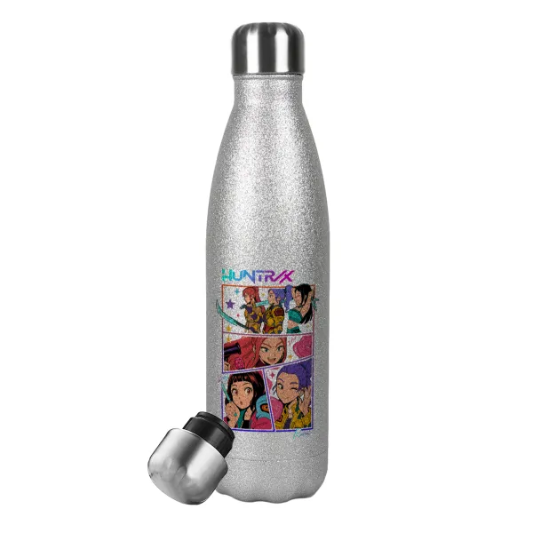 Huntrix Kpop Girls — Metallic Glitter Silver Thermos Flask (Stainless steel), double-walled, 500ml