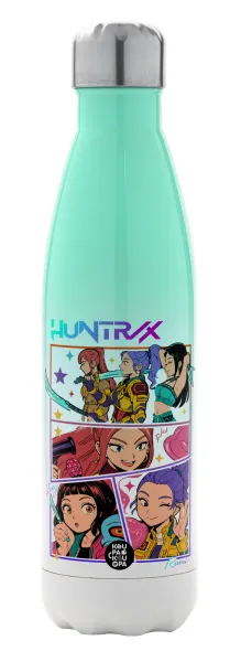Huntrix Kpop Girls — Μεταλλικό παγούρι θερμός Πράσινο/Λευκό (Stainless steel), διπλού τοιχώματος, 500ml