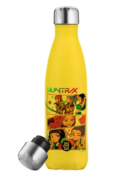 Huntrix Kpop Girls — Μεταλλικό παγούρι θερμός Κίτρινος (Stainless steel), διπλού τοιχώματος, 500ml