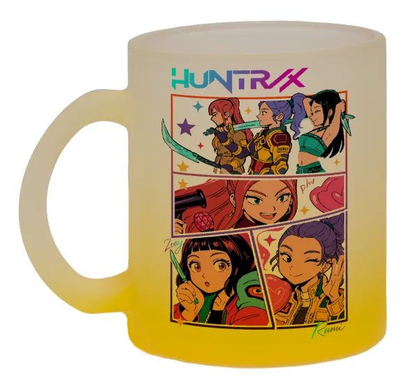 Huntrix Kpop Girls — Κούπα γυάλινη δίχρωμη με βάση το κίτρινο ματ, 330ml