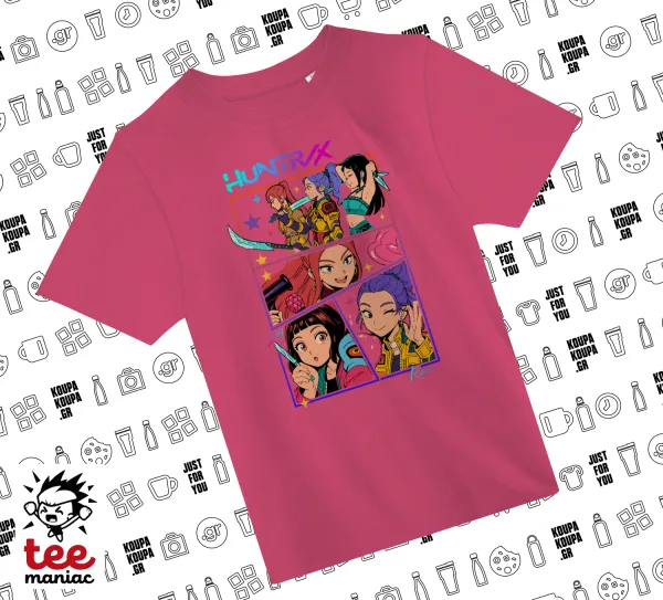 Huntrix Kpop Girls — ΡΟΖ παιδικό T-Shirt από 100% βαμβάκι, για κάθε μέρα. Vegan & OEKO-TEX πιστοποιημένο.