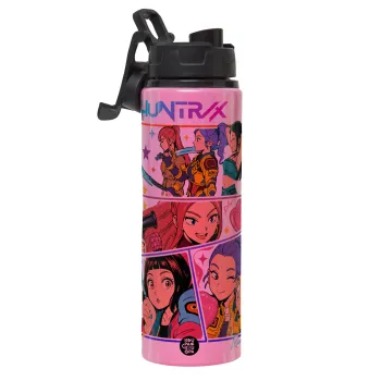Huntrix Kpop Girls, Μεταλλικό παγούρι νερού με καπάκι ασφαλείας, αλουμινίου 850ml