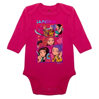 Huntrix Kpop Girls, Μακρυμάνικο βρεφικό φορμάκι, 0-18 μηνών, ΡΟΖ, 100% Organic Cotton