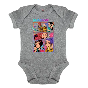 Huntrix Kpop Girls, Βρεφικό φορμάκι μωρού, 0-18 μηνών, ΓΚΡΙ ΜΕΛΑΝΖΕ, 100% Organic Cotton, κοντομάνικο