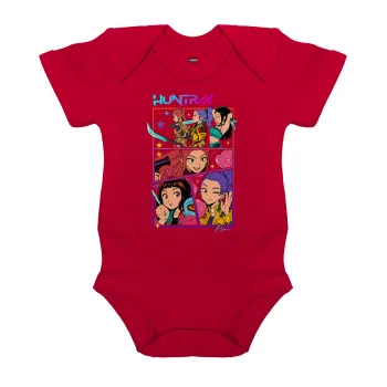 Huntrix Kpop Girls, Βρεφικό φορμάκι μωρού, ΚΟΚΚΙΝΟ, 100% Organic Cotton, κοντομάνικο