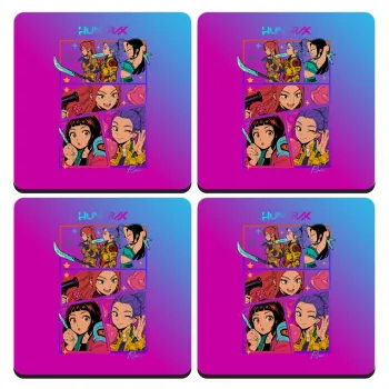 Huntrix Kpop Girls, ΣΕΤ 4 Σουβέρ ξύλινα τετράγωνα (9cm)