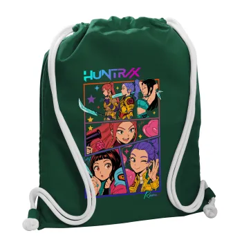 Huntrix Kpop Girls, Τσάντα πλάτης πουγκί GYMBAG BOTTLE GREEN, με τσέπη (40x48cm) & χονδρά λευκά κορδόνια