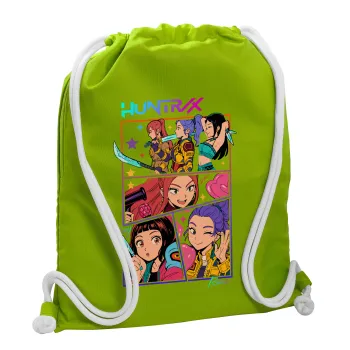 Huntrix Kpop Girls, Τσάντα πλάτης πουγκί GYMBAG LIME GREEN, με τσέπη (40x48cm) & χονδρά κορδόνια