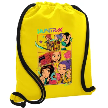 Huntrix Kpop Girls, Τσάντα πλάτης πουγκί GYMBAG Κίτρινη, με τσέπη (40x48cm) & χονδρά κορδόνια