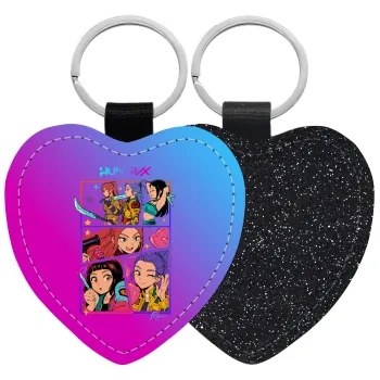 Huntrix Kpop Girls, Μπρελόκ PU δερμάτινο glitter καρδιά ΜΑΥΡΟ