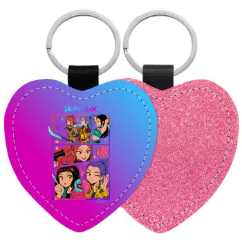 Huntrix Kpop Girls, Μπρελόκ PU δερμάτινο glitter καρδιά ΡΟΖ