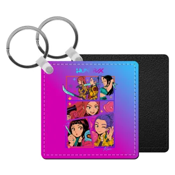 Huntrix Kpop Girls, Μπρελόκ Δερματίνη, τετράγωνο ΜΑΥΡΟ (5x5cm)