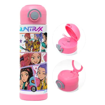 Huntrix Kpop Girls, Παιδικό παγούρι θερμό, ανοξείδωτο, με καλαμάκι ασφαλείας, ΡΟΖ (500ml)