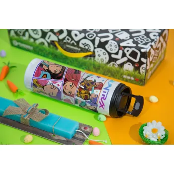 Huntrix Kpop Girls, Πασχαλινή Λαμπάδα με Travel Tumbler θερμό με διπλό καπάκι (600ml, BPA free) & κερί αρωματικό πλακέ (30cm) (ΤΙΡΚΟΥΑΖ)