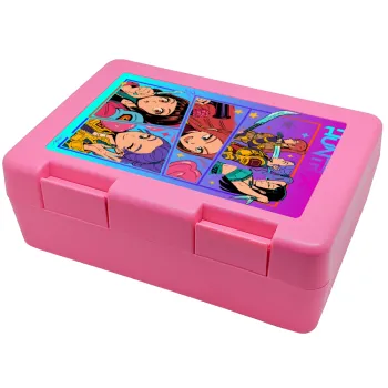 Huntrix Kpop Girls, Παιδικό δοχείο κολατσιού ΡΟΖ 185x128x65mm (BPA free πλαστικό)