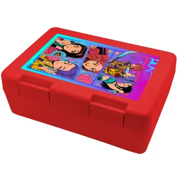 Huntrix Kpop Girls, Παιδικό δοχείο κολατσιού ΚΟΚΚΙΝΟ 185x128x65mm (BPA free πλαστικό)