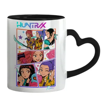 Huntrix Kpop Girls, Κούπα καρδιά χερούλι μαύρη, κεραμική, 330ml