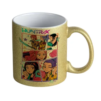 Huntrix Kpop Girls, Κούπα Χρυσή Glitter που γυαλίζει, κεραμική, 330ml