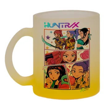 Huntrix Kpop Girls, Κούπα γυάλινη δίχρωμη με βάση το κίτρινο ματ, 330ml