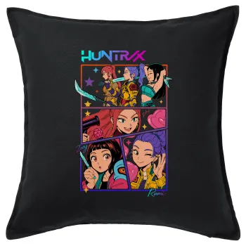 Huntrix Kpop Girls, Μαξιλάρι καναπέ Μαύρο 100% βαμβάκι, περιέχεται το γέμισμα (50x50cm)