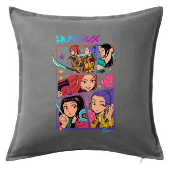 Huntrix Kpop Girls, Μαξιλάρι καναπέ Γκρι 100% βαμβάκι, περιέχεται το γέμισμα (50x50cm)
